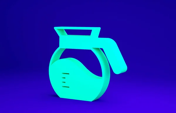 Icono de la cafetera verde aislado sobre fondo azul. Concepto minimalista. 3D ilustración 3D render — Foto de Stock