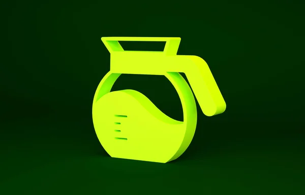Ícone pote de café amarelo isolado no fundo verde. Conceito de minimalismo. 3D ilustração 3D render — Fotografia de Stock