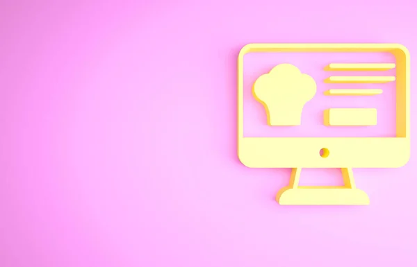 Yellow Online ordering and fast food delivery icon isolated on pink background. Minimalism concept. 3d illustration 3D render