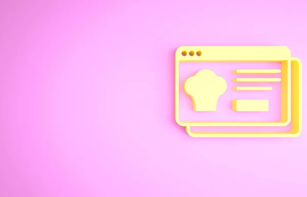 Жовтий Онлайн замовлення і швидка доставка їжі значок ізольовані на рожевому фоні. Концепція мінімалізму. 3D ілюстрація 3D рендеринга — стокове фото