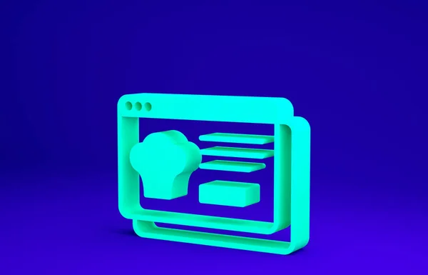 Vert Commande en ligne et icône de livraison de restauration rapide isolé sur fond bleu. Concept de minimalisme. Illustration 3D rendu 3D — Photo