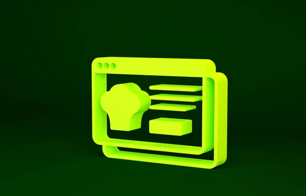 Žlutá Online objednávání a rychlé občerstvení ikona izolované na zeleném pozadí. Minimalismus. 3D ilustrace 3D vykreslení — Stock fotografie