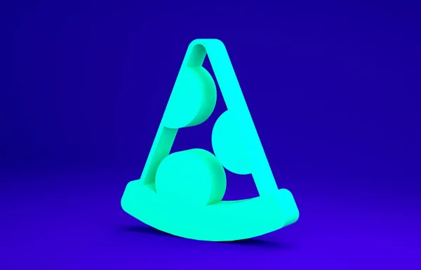 青い背景に隔離されたピザアイコンの緑のスライス。ファーストフードメニュー。最小限の概念。3Dイラスト3Dレンダリング — ストック写真