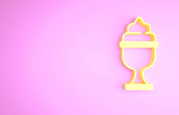 Желтое мороженое на иконке миски выделено на розовом фоне. Милый символ. Концепция минимализма. 3D-рендеринг — стоковое фото