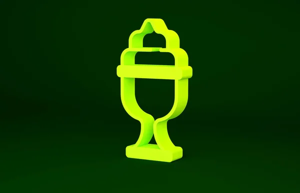 Gelato giallo nell'icona ciotola isolato su sfondo verde. Dolce simbolo. Concetto minimalista. Illustrazione 3d rendering 3D — Foto Stock