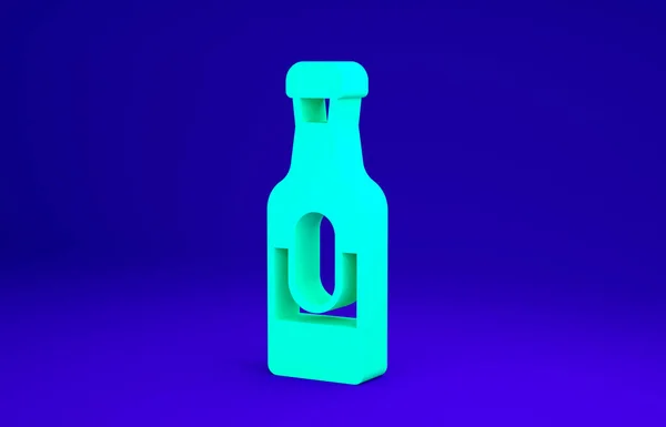 Ícone de garrafa de vinho verde isolado no fundo azul. Conceito de minimalismo. 3D ilustração 3D render — Fotografia de Stock