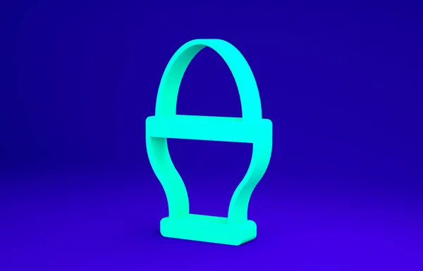 蓝色背景上孤立的立柱图标上的绿色鸡蛋。最低纲领的概念。3D渲染3D插图 — 图库照片