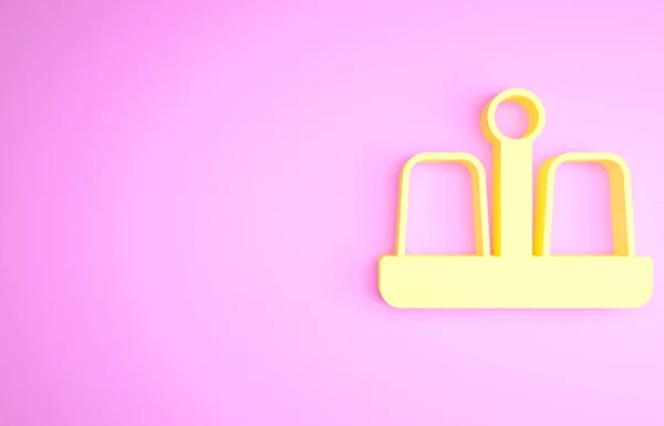 Жовта піктограма сіль і перець ізольовані на рожевому фоні. Приготування спецій. Концепція мінімалізму. 3D ілюстрація 3D рендеринга — стокове фото