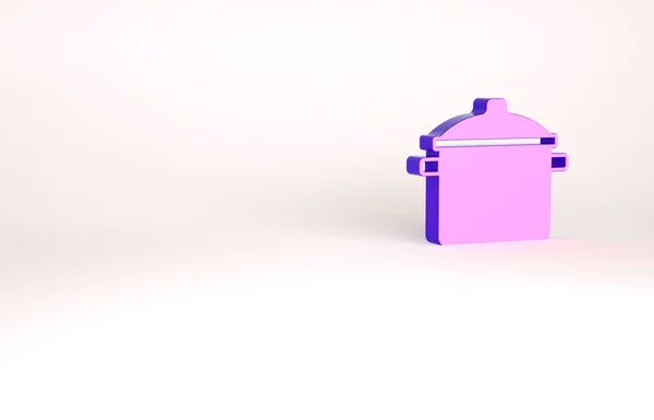 Icono de olla de cocina púrpura aislado sobre fondo blanco. Hervir o guisar el símbolo de la comida. Concepto minimalista. 3D ilustración 3D render — Foto de Stock