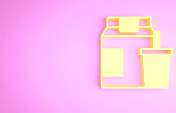 Amarillo Online pedido y entrega de comida rápida icono aislado sobre fondo rosa. Concepto minimalista. 3D ilustración 3D render — Foto de Stock