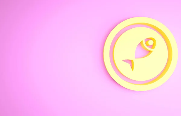 Jaune Poisson servi sur une icône de plaque isolée sur fond rose. Concept de minimalisme. Illustration 3D rendu 3D — Photo