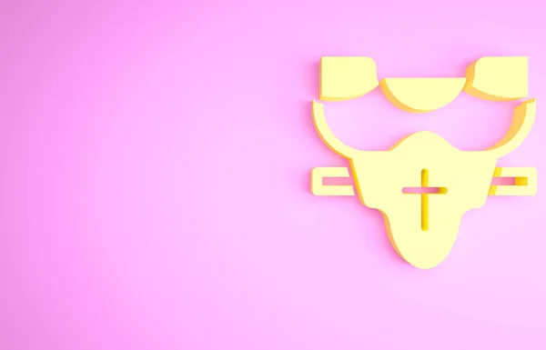 Icono protector de pecho jugador de fútbol americano amarillo aislado sobre fondo rosa. Protección de hombro y pecho para la parte superior del cuerpo. Deportes de equipo. Concepto minimalista. 3D ilustración 3D render — Foto de Stock