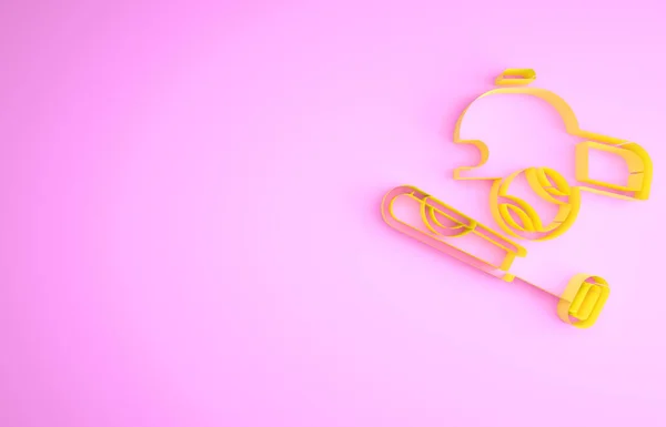 Yellow Baseball bat with ball, hat icon isolated on pink background. Minimalism concept. 3d illustration 3D render — Φωτογραφία Αρχείου