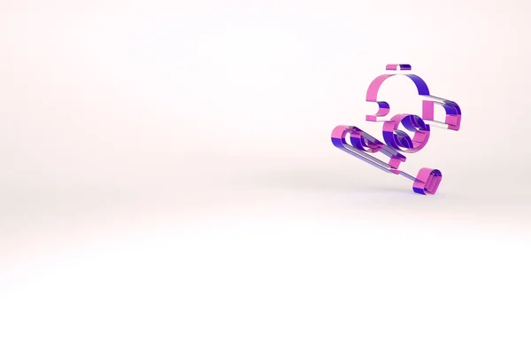 Purple Baseball bat with ball, hat icon isolated on white background. Minimalism concept. 3d illustration 3D render — ストック写真