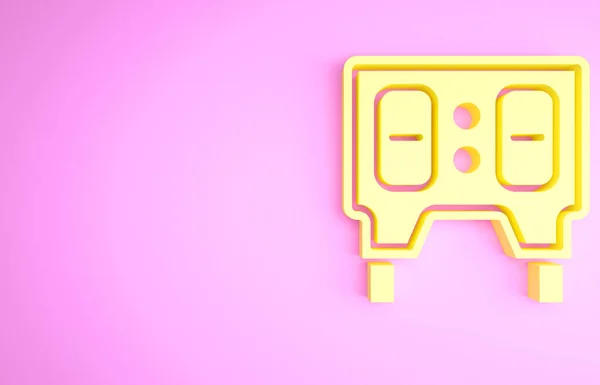 Желтый спорт бейсбол механический табло и результат отображения значок изолирован на розовом фоне. Концепция минимализма. 3D-рендеринг — стоковое фото