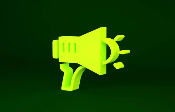 Gul megafon ikon isolerad på grön bakgrund. Talarskylt. Minimalistiskt koncept. 3D-återgivning för 3D — Stockfoto