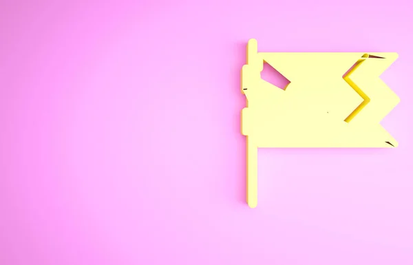 Gul flagga med baseboll ikon isolerad på rosa bakgrund. Minimalistiskt koncept. 3D-återgivning för 3D — Stockfoto