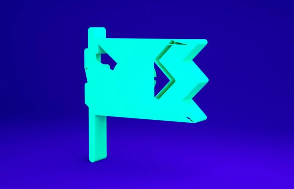 Zöld zászló baseball labda ikon elszigetelt kék háttérrel. Minimalizmus koncepció. 3d illusztráció 3D render — Stock Fotó