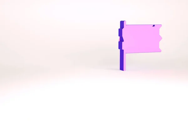 紫色旗帜与棒球图标隔离在白色背景。最低纲领的概念。3D渲染3D插图 — 图库照片