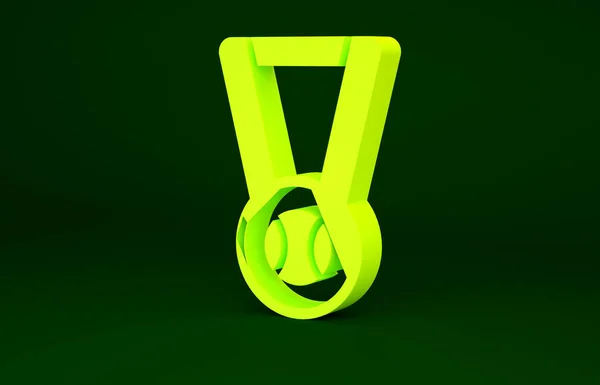 Жовта медаль з іконою бейсбольного м'яча ізольовані на зеленому фоні. Символ переможця. Концепція мінімалізму. 3D ілюстрація 3D рендеринга — стокове фото