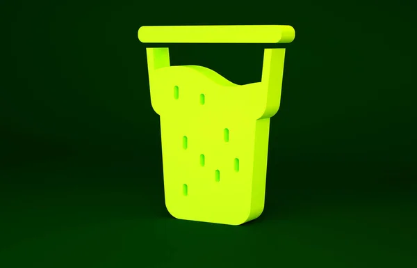 Icono de vaso amarillo de cerveza aislado sobre fondo verde. Concepto minimalista. 3D ilustración 3D render —  Fotos de Stock
