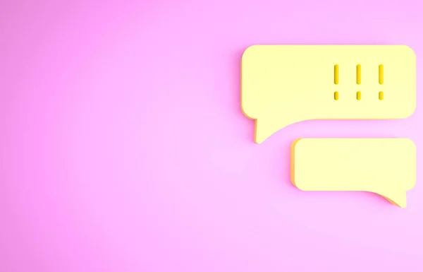 黄色语音泡沫聊天关于棒球游戏图标孤立在粉色背景。消息图标。交流或评论聊天符号.最低纲领的概念。3D渲染3D插图 — 图库照片