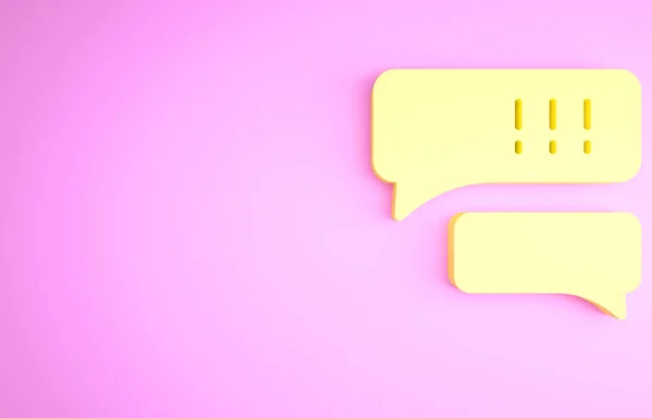 Yellow Speech bate-papo bolha sobre o ícone do jogo de beisebol isolado no fundo rosa. Ícone da mensagem. Comunicação ou comentário símbolo de chat. Conceito de minimalismo. 3D ilustração 3D render — Fotografia de Stock