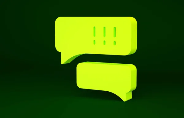 Yellow Speech bubble chat about baseball game icon isolated on green background. Message icon. Communication or comment chat symbol. Minimalism concept. 3d illustration 3D render — Stock Photo, Image