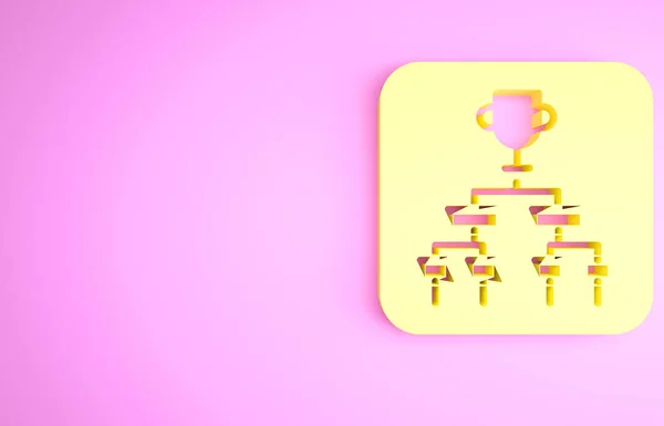 Resultados Amarelos e tabelas de pé ícone de suporte de torneio de placar campeonato isolado em fundo rosa. Conceito de minimalismo. 3D ilustração 3D render — Fotografia de Stock