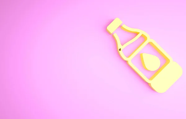 Frasco amarelo de ícone de água isolado no fundo rosa. Sinal de bebida com refrigerante. Conceito de minimalismo. 3D ilustração 3D render — Fotografia de Stock