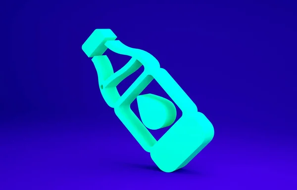 Botella verde icono de agua aislado sobre fondo azul. Signo de bebida de soda aqua. Concepto minimalista. 3D ilustración 3D render — Foto de Stock