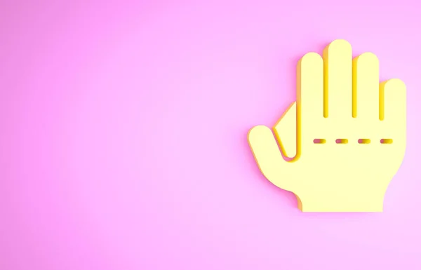Giallo icona guanto da baseball isolato su sfondo rosa. Concetto minimalista. Illustrazione 3d rendering 3D — Foto Stock