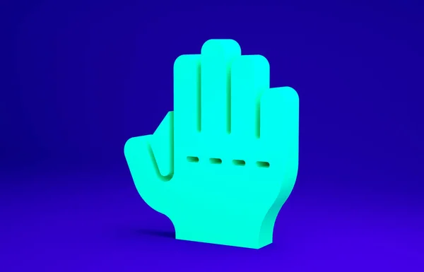 Зеленый Бейсбольная перчатка значок изолирован на синем фоне. Концепция минимализма. 3D-рендеринг — стоковое фото