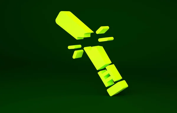 Sárga törött baseball ütő ikon elszigetelt zöld alapon. Minimalizmus koncepció. 3d illusztráció 3D render — Stock Fotó