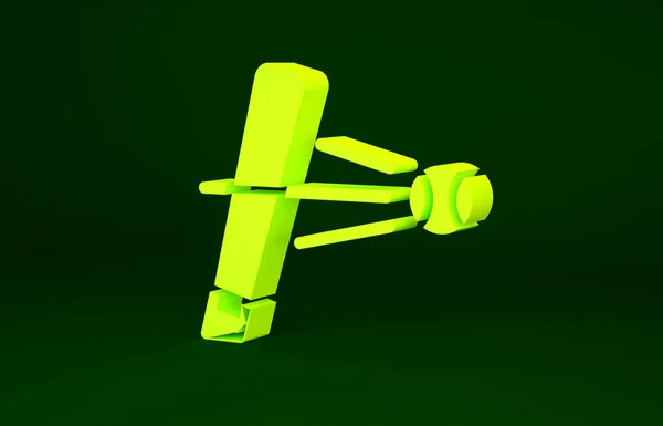 Желтая бейсбольная бита с мячом на зеленом фоне. Концепция минимализма. 3D-рендеринг — стоковое фото