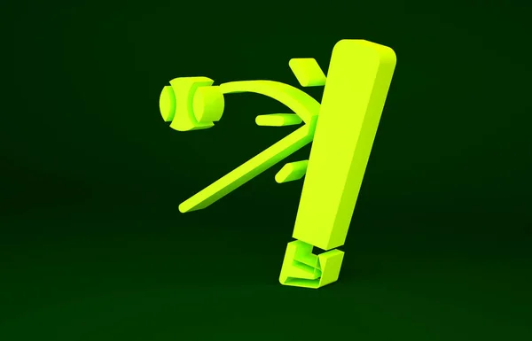 Pipistrello da baseball giallo con icona a sfera isolata su sfondo verde. Concetto minimalista. Illustrazione 3d rendering 3D — Foto Stock