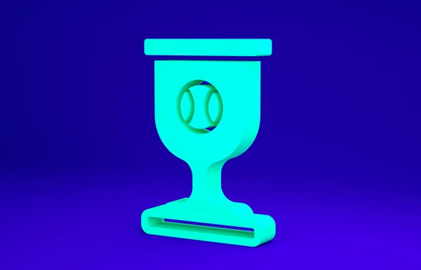 Copa Green Award con icono de pelota de béisbol aislado sobre fondo azul. Símbolo del trofeo ganador. Campeonato o trofeo de competición. Logro deportivo. Concepto minimalista. 3D ilustración 3D render —  Fotos de Stock