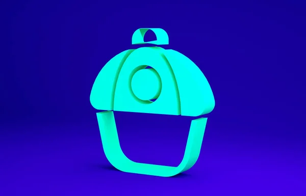 Icono de gorra de béisbol verde aislado sobre fondo azul. Equipamiento deportivo. Uniforme deportivo. Concepto minimalista. 3D ilustración 3D render — Foto de Stock