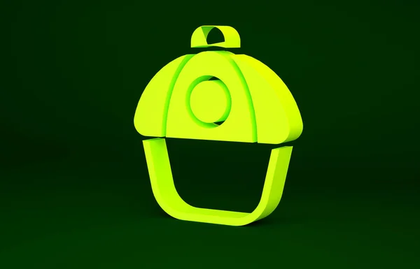 Icono de gorra de béisbol amarillo aislado sobre fondo verde. Equipamiento deportivo. Uniforme deportivo. Concepto minimalista. 3D ilustración 3D render — Foto de Stock