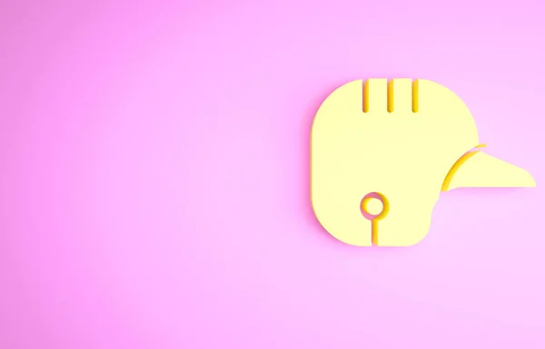 Sárga Baseball sisak ikon elszigetelt rózsaszín alapon. Minimalizmus koncepció. 3d illusztráció 3D render — Stock Fotó