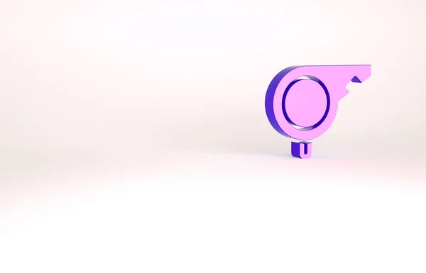 Фиолетовый свисток значок изолирован на белом фоне. Символ судьи. Фитнес и спортивный знак. Концепция минимализма. 3D-рендеринг — стоковое фото