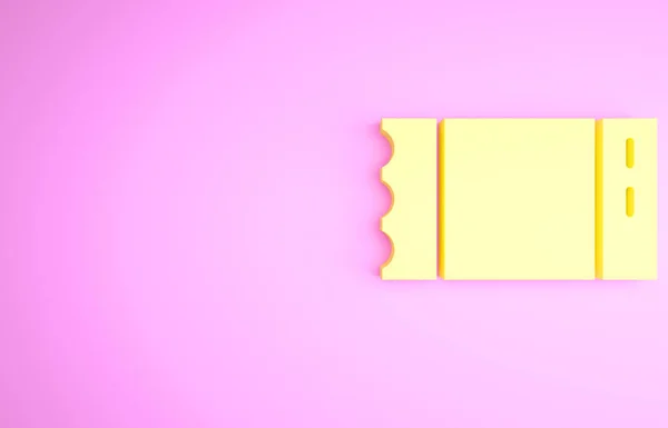 Yellow Baseball ticket icoon geïsoleerd op roze achtergrond. Minimalisme concept. 3d illustratie 3D renderen — Stockfoto