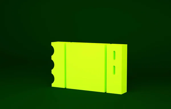 Ícone de bilhete de beisebol amarelo isolado no fundo verde. Conceito de minimalismo. 3D ilustração 3D render — Fotografia de Stock