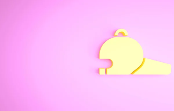 Sárga Baseball sapka ikon elszigetelt rózsaszín alapon. Sportfelszerelés. Sportegyenruha. Minimalizmus koncepció. 3d illusztráció 3D render — Stock Fotó