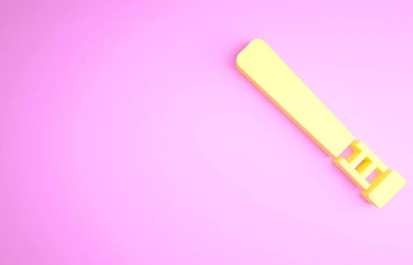 Ícone de morcego de beisebol amarelo isolado no fundo rosa. Conceito de minimalismo. 3D ilustração 3D render — Fotografia de Stock