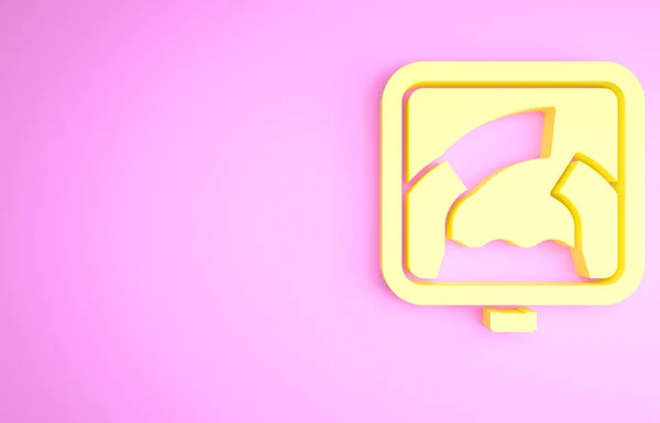 Amarillo Drawbridge adelante icono aislado sobre fondo rosa. Señal de tráfico de información. Concepto minimalista. 3D ilustración 3D render — Foto de Stock
