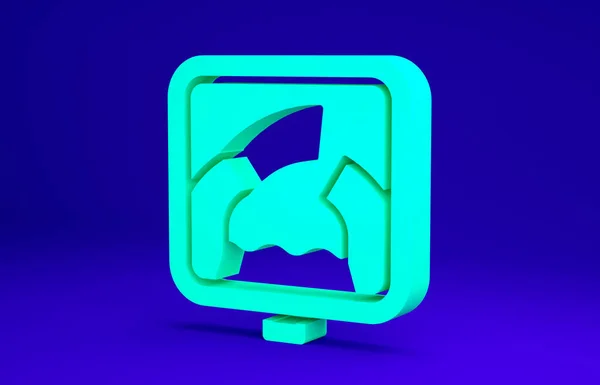 Green Drawbridge vooruit pictogram geïsoleerd op blauwe achtergrond. Verkeerstekens. Minimalisme concept. 3d illustratie 3D renderen — Stockfoto