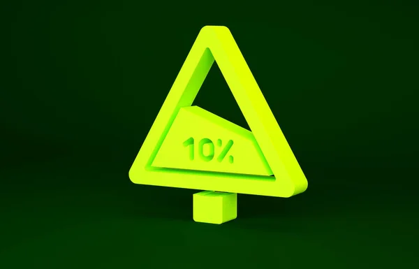 Yellow Steep ascent and steep descent warning road icon isolated on green background. Traffic rules and safe driving. Minimalism concept. 3d illustration 3D render