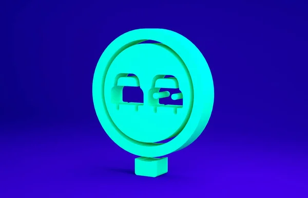 Green No overtaking road traffic icon isolated on blue background. Traffic rules and safe driving. Minimalism concept. 3d illustration 3D render — Φωτογραφία Αρχείου