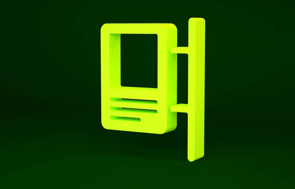 Señal amarilla de tráfico. Icono de señal aislado sobre fondo verde. Símbolo de puntero. Señal de información de la calle aislada. Señal de dirección. Concepto minimalista. 3D ilustración 3D render —  Fotos de Stock